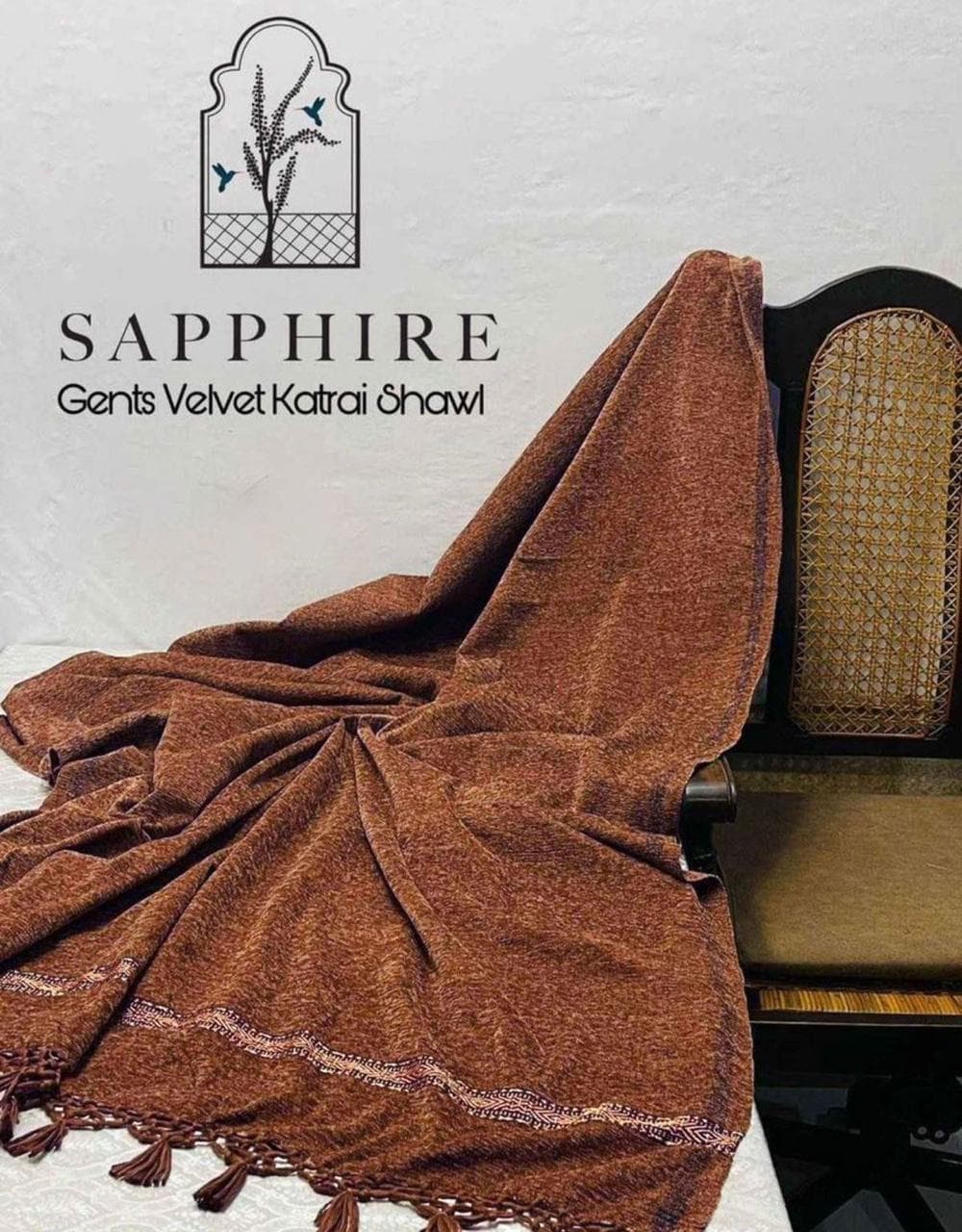Sapphire Gents Velvet Shawl Brown Embroidered Winter Warm