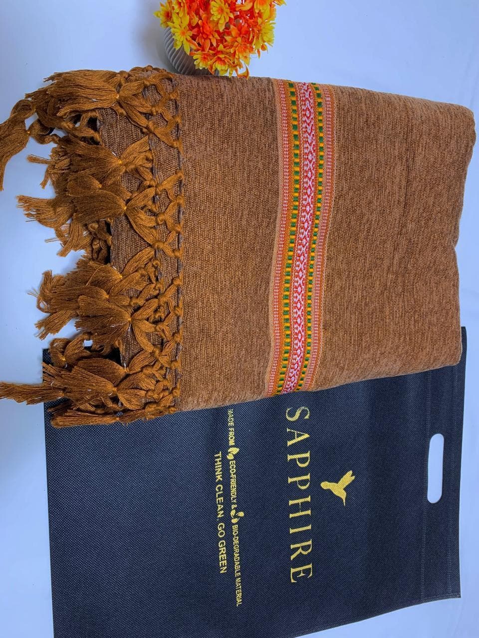 Sapphire Gents Velvet Shawl Brown Embroidered Winter Warm