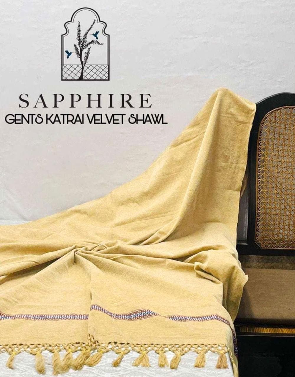 Sapphire Velvet Shawl Yellow Tassels Winter Formal Wear