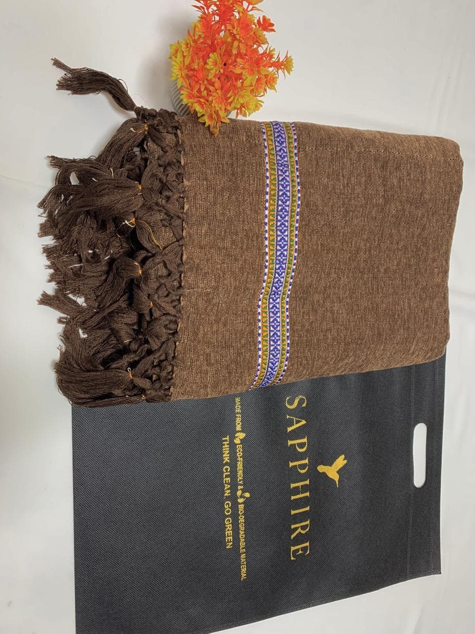 Sapphire Gents Velvet Shawl Brown Embroidered Border