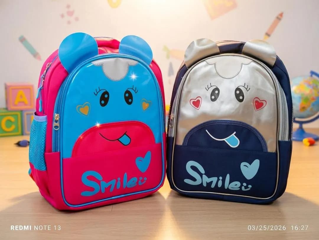 Kids Cartoon School Bags Blue Pink Smile Design