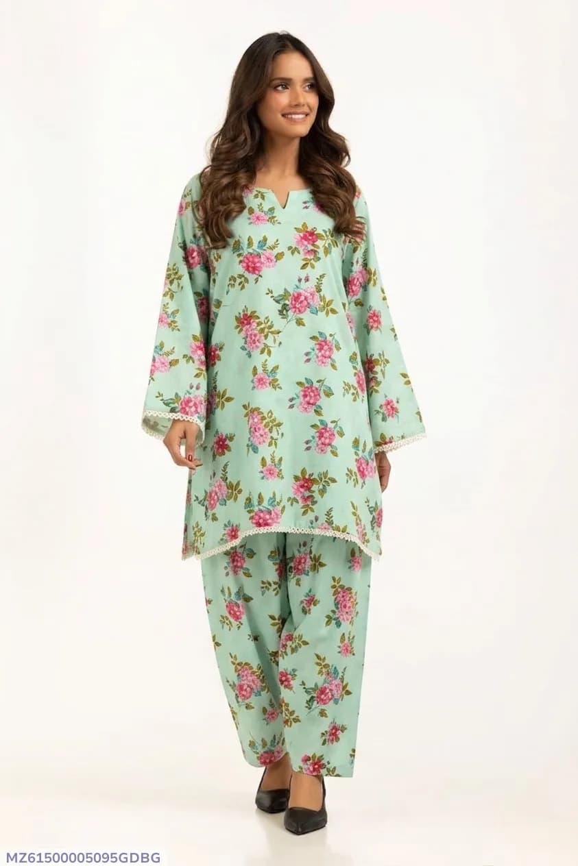 Turquoise Printed 2-Piece Suit for Bakra Eid 2.5m Each