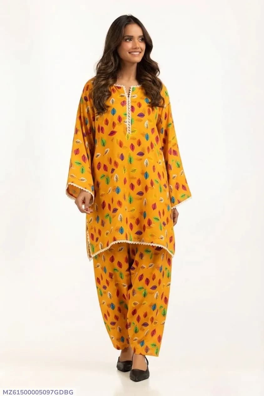 Women's Yellow Printed Bakra Eid 2-Piece Suit