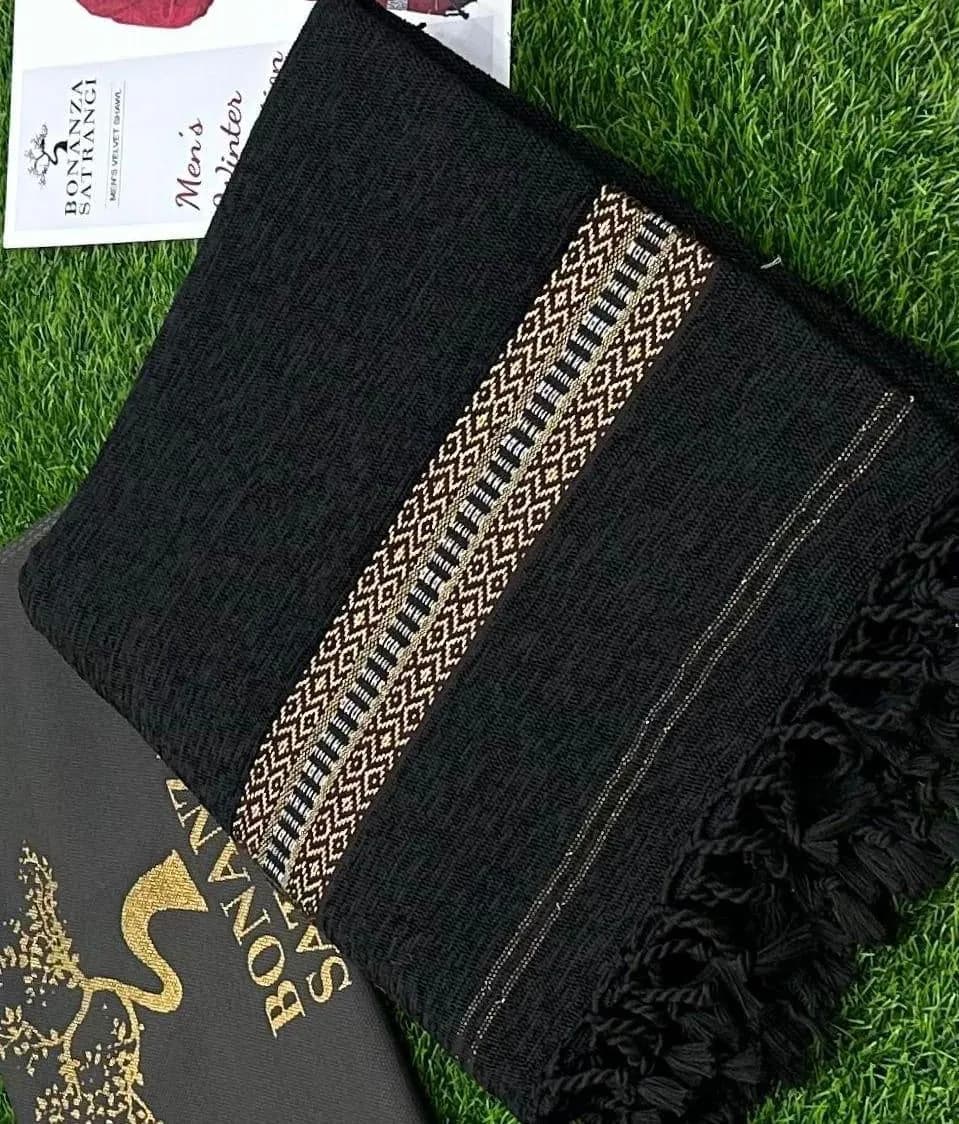 Men Velvet Shawl Black Geometric Pattern 3 Yard