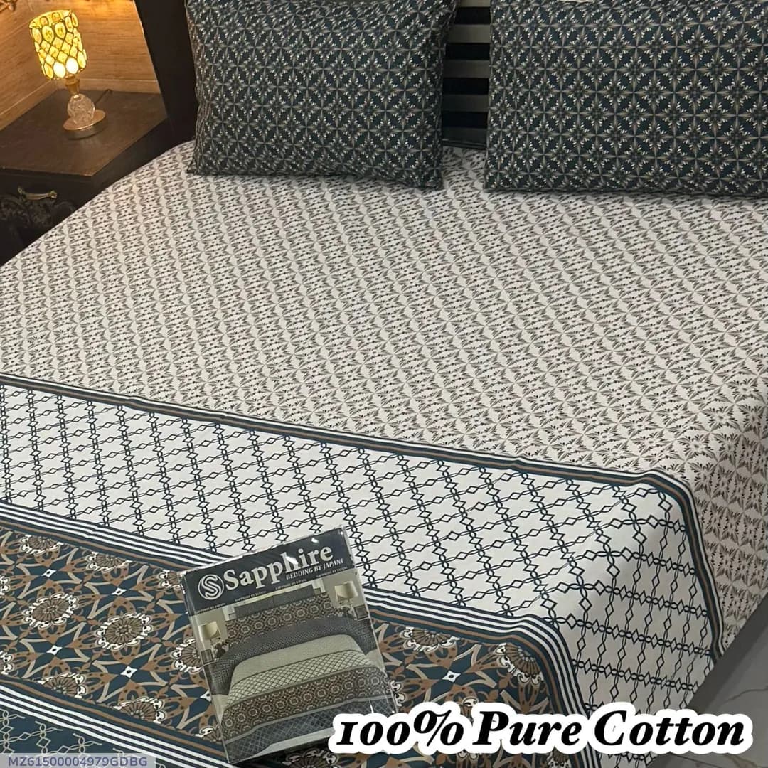 100% Pure Cotton Printed Bedsheet Set Double Bed