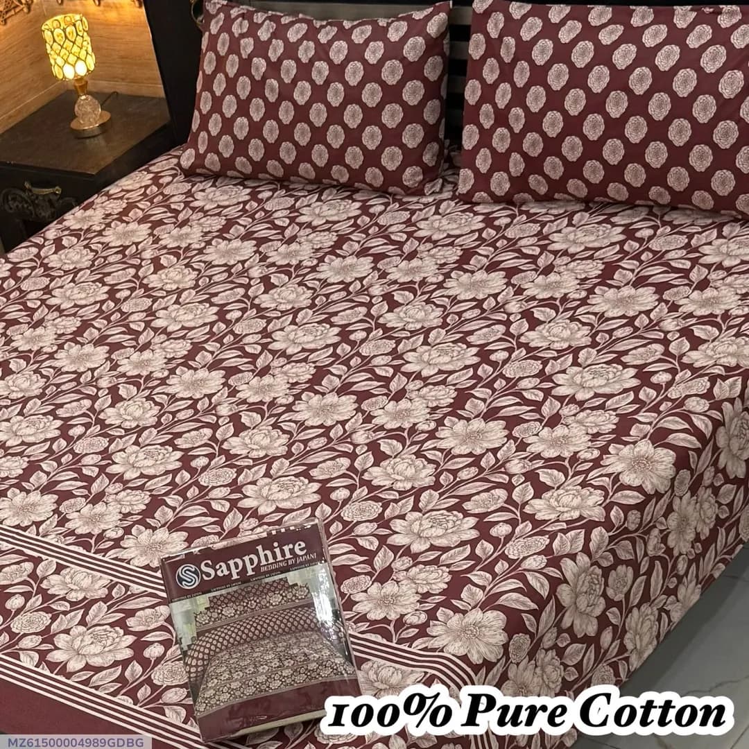 100% Pure Cotton Floral Bedsheet Set Maroon