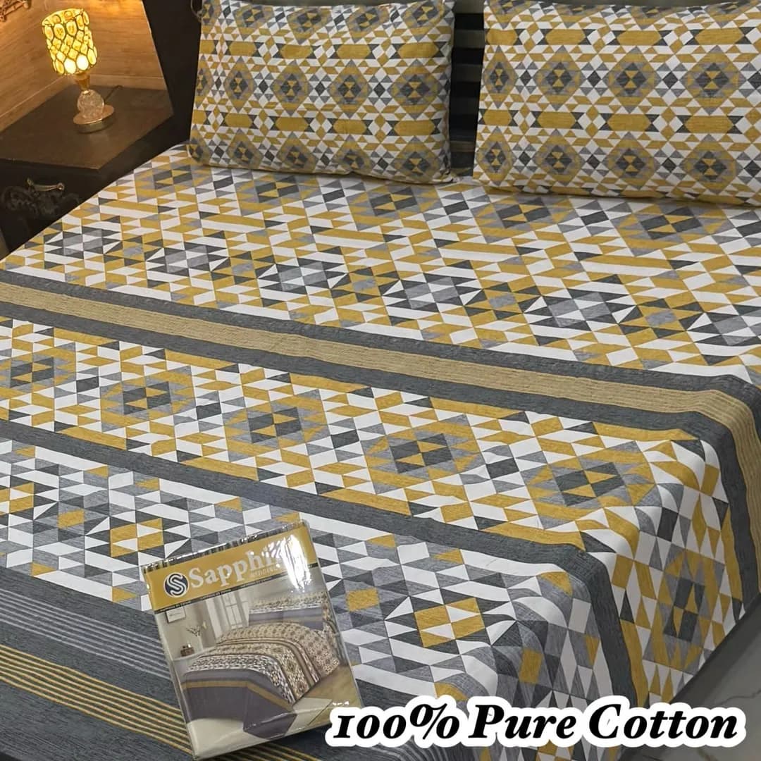 Cotton Printed King Size Bedsheet Set Yellow