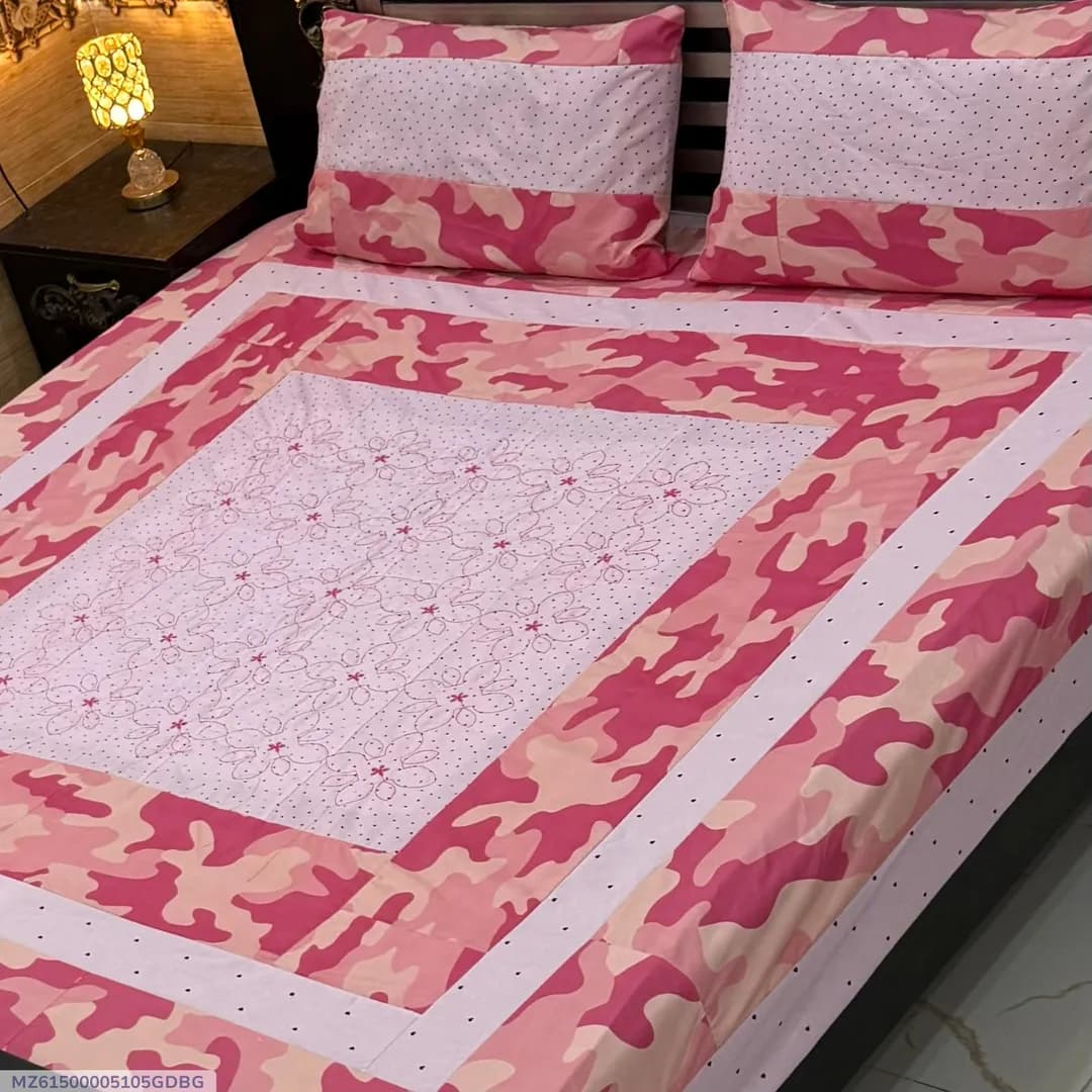 3 Pcs Cotton Sotton Patchwork Double Bedsheet