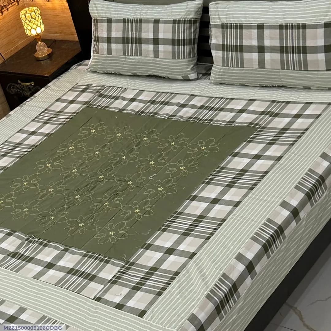 3 Pcs Cotton Sotton Patchwork Double Bedsheet