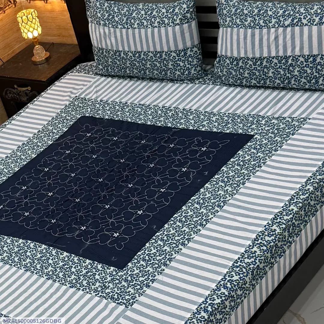 3 Pcs Cotton Patchwork Double Bedsheet