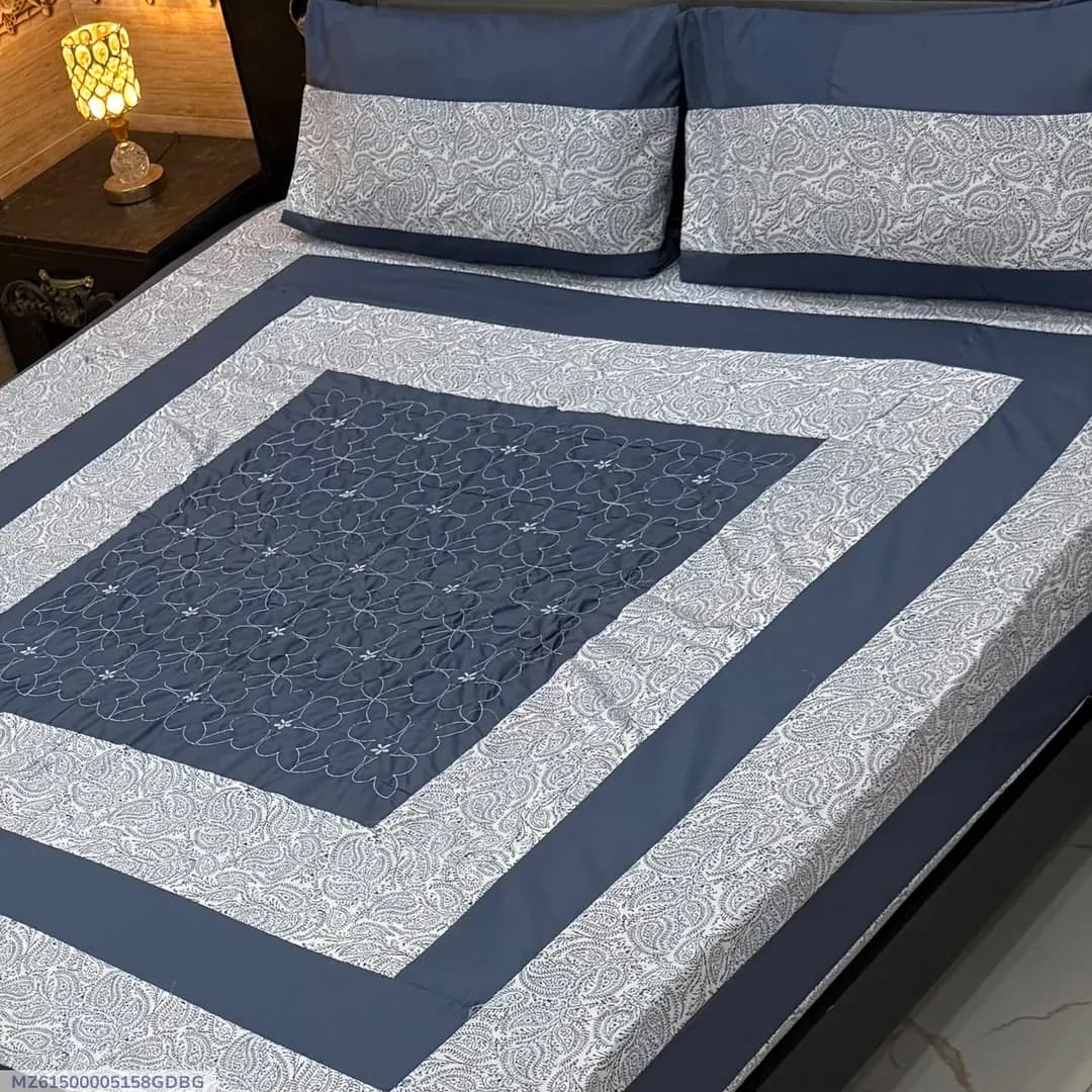3 Pcs Cotton Patchwork Double Bedsheet