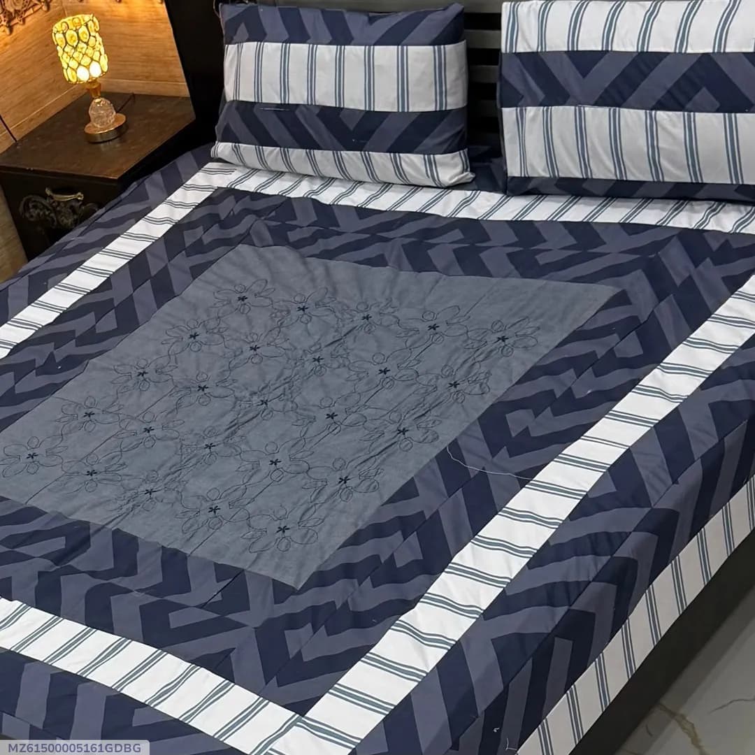 3 Pcs Cotton Patchwork Double Bedsheet