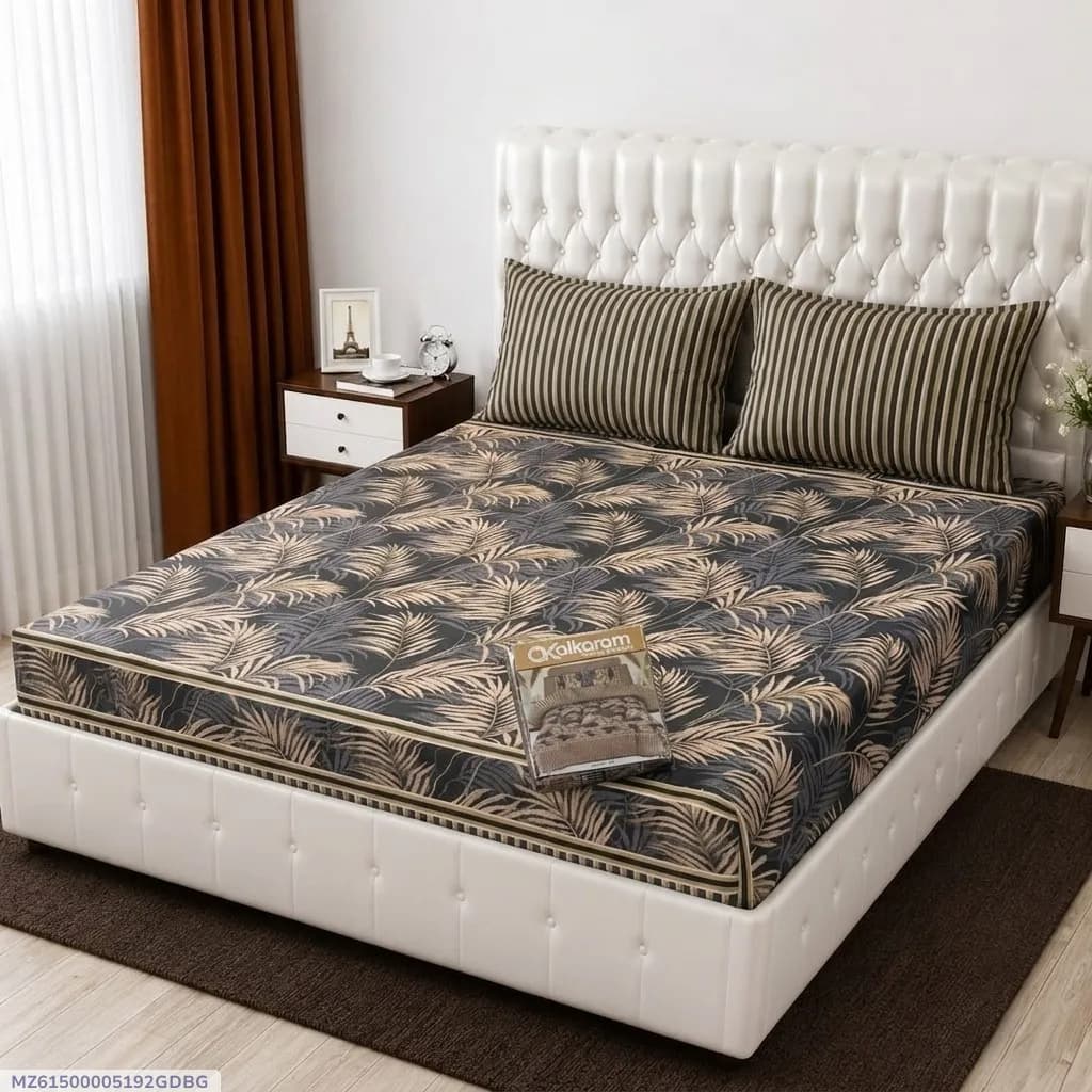 3 Pcs Cotton Salonica Printed Double Bedsheet