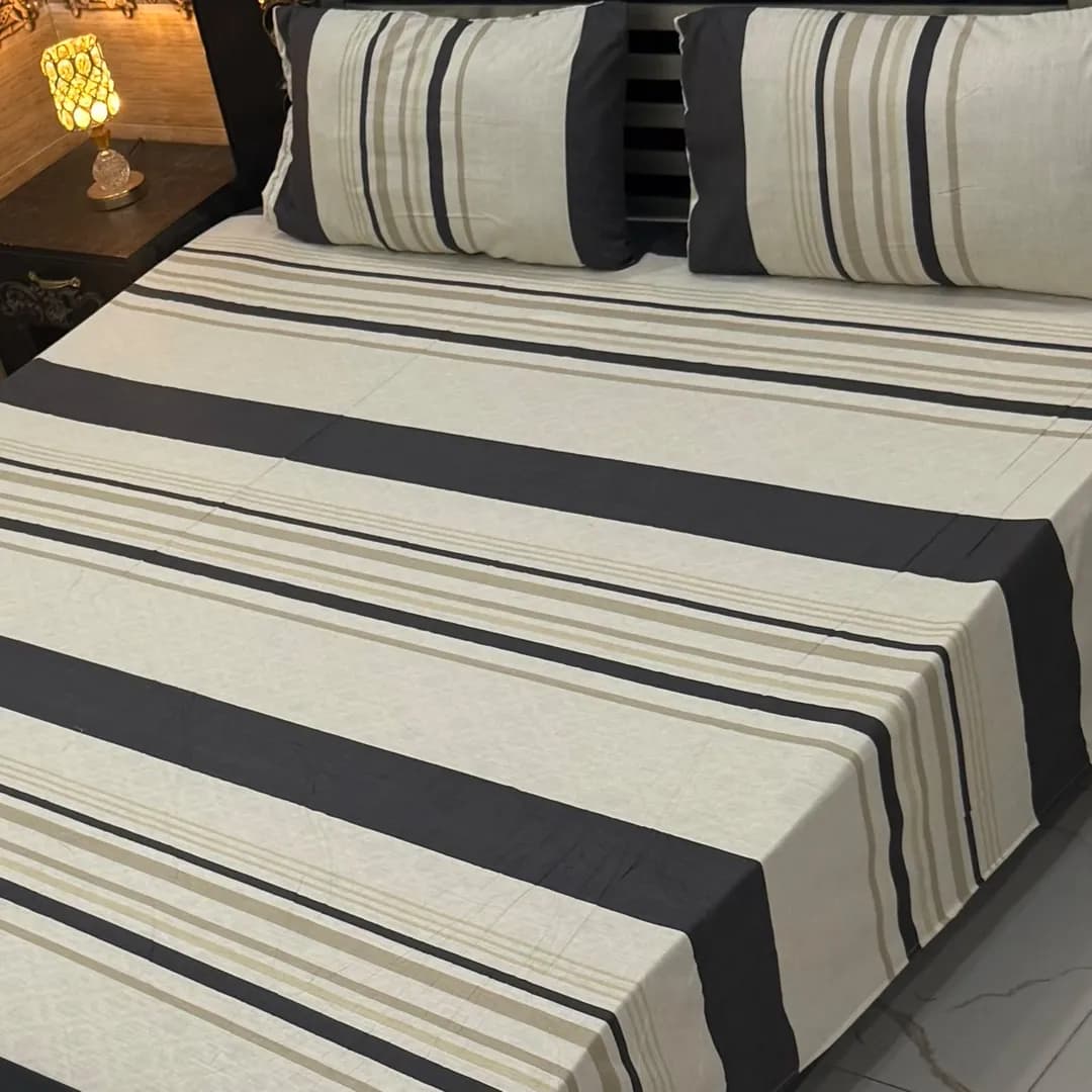 3 Pcs Cotton Printed Double Bedsheet