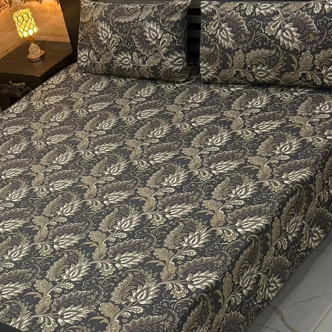 3 Pcs Cotton Printed Double Bedsheet