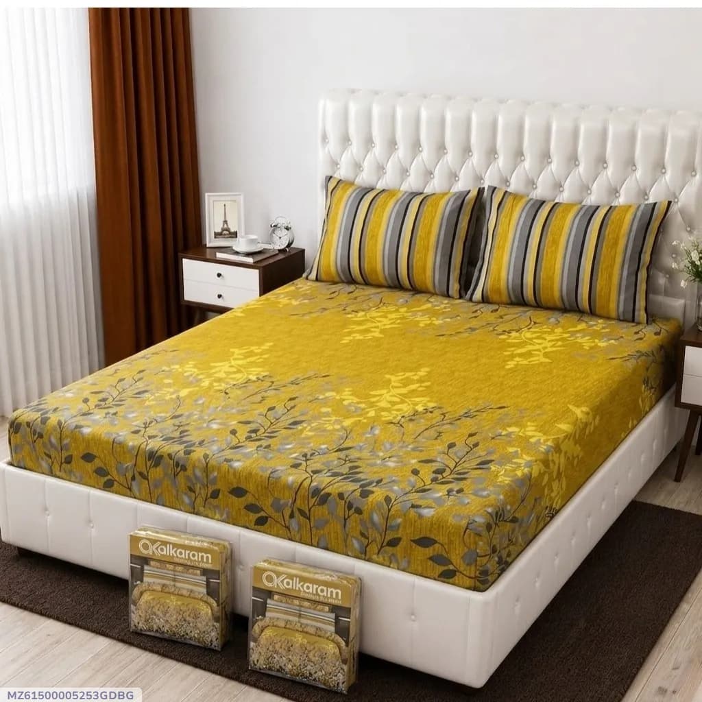 3 Pcs Cotton Salonica Printed Double Bedsheet