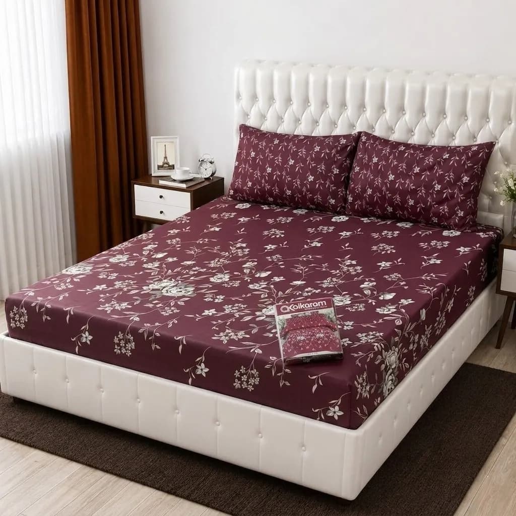 3 Pcs Cotton Salonica Printed Double Bedsheet