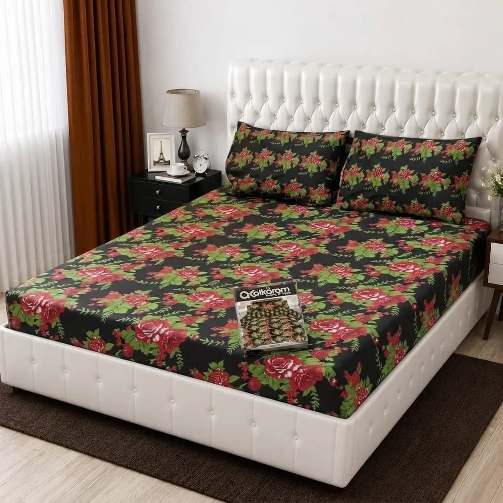 3 Pcs Cotton Salonica Printed Double Bedsheet