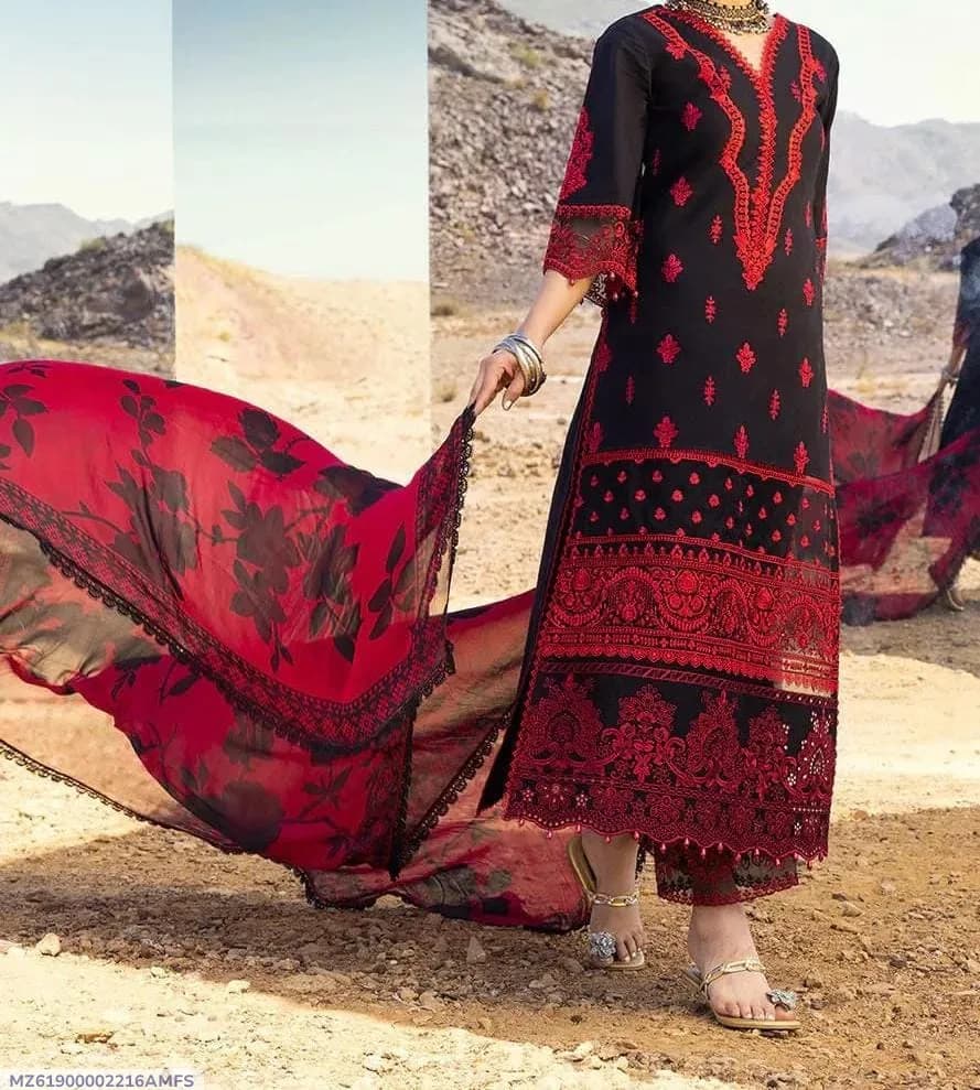 3 Pcs Women's Unstitched Chikankari Embroidered Suit