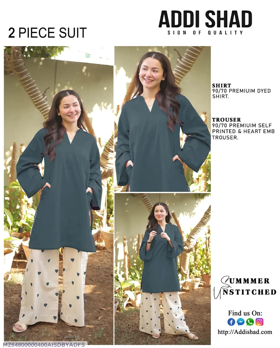 2 Piece Suit Addi Shah Teal Unstitched Summer