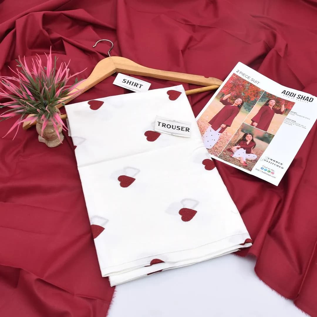 2 Piece Suit Addi Shah Unstitched Maroon White