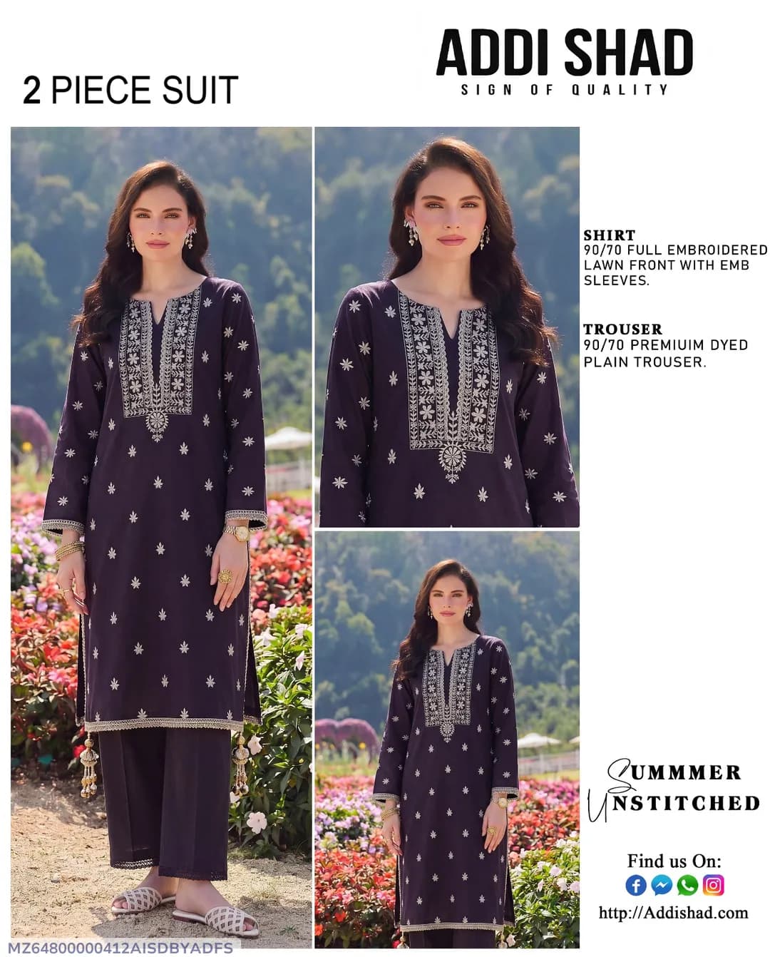 2 Pcs Women's Unstitched Embroidered Suit