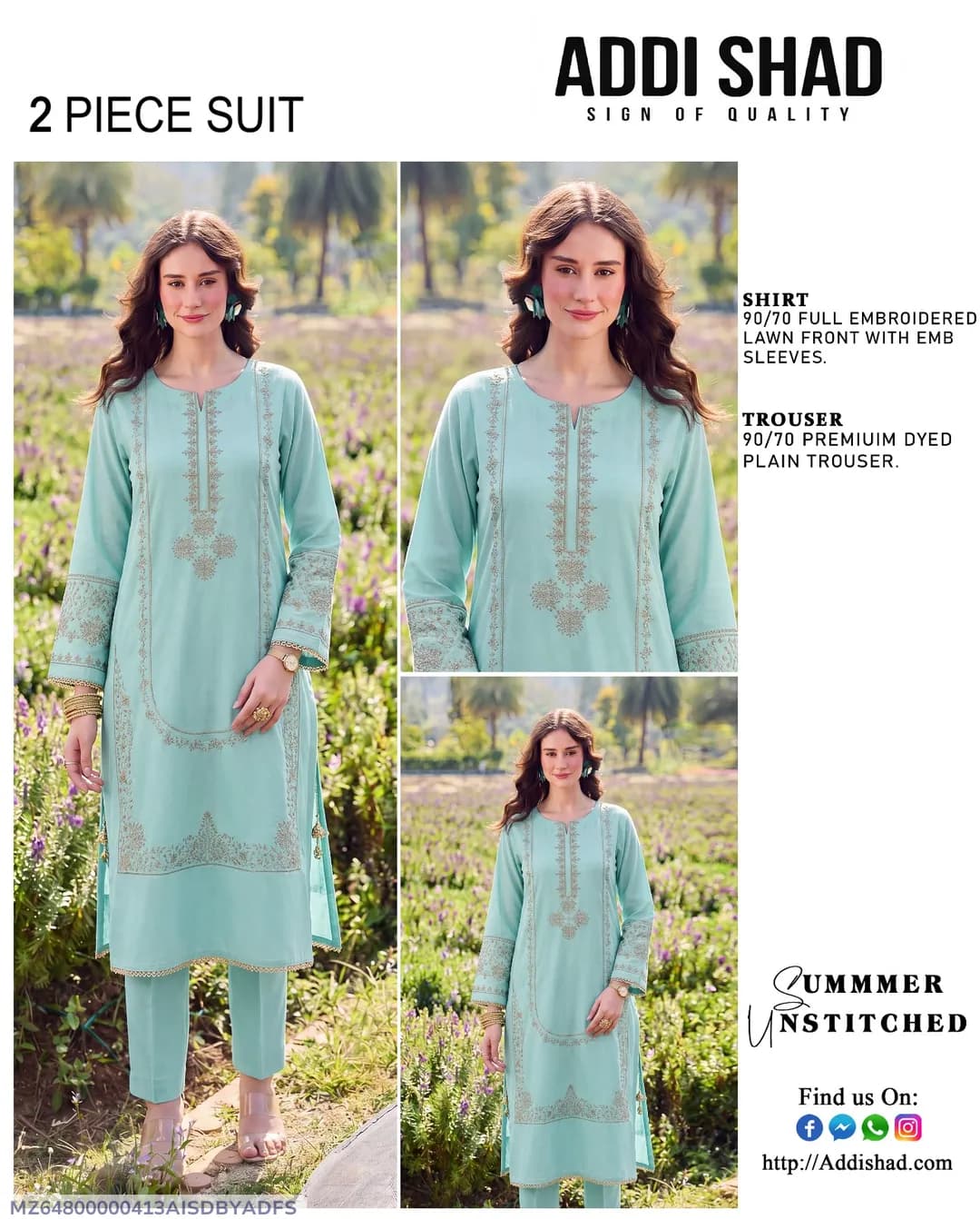 2 Pcs Women's Unstitched Embroidered Suit