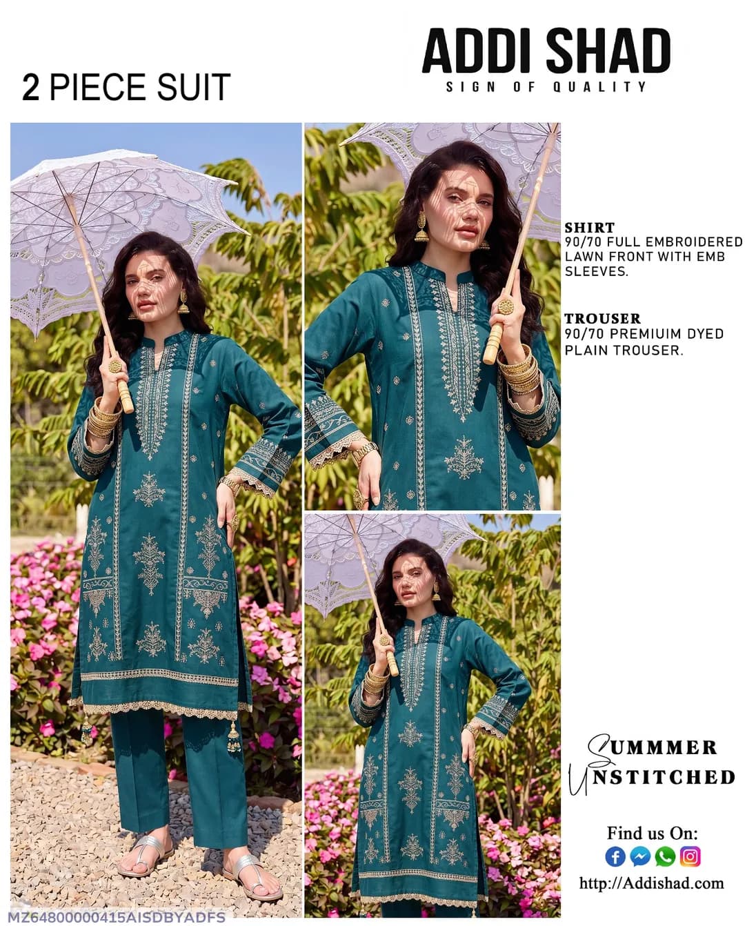 2 Pcs Women's Unstitched Embroidered Suit