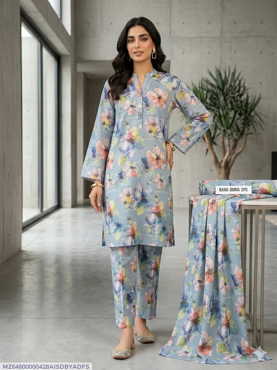 2 Pcs Women's Unstitched Digital Print Suit