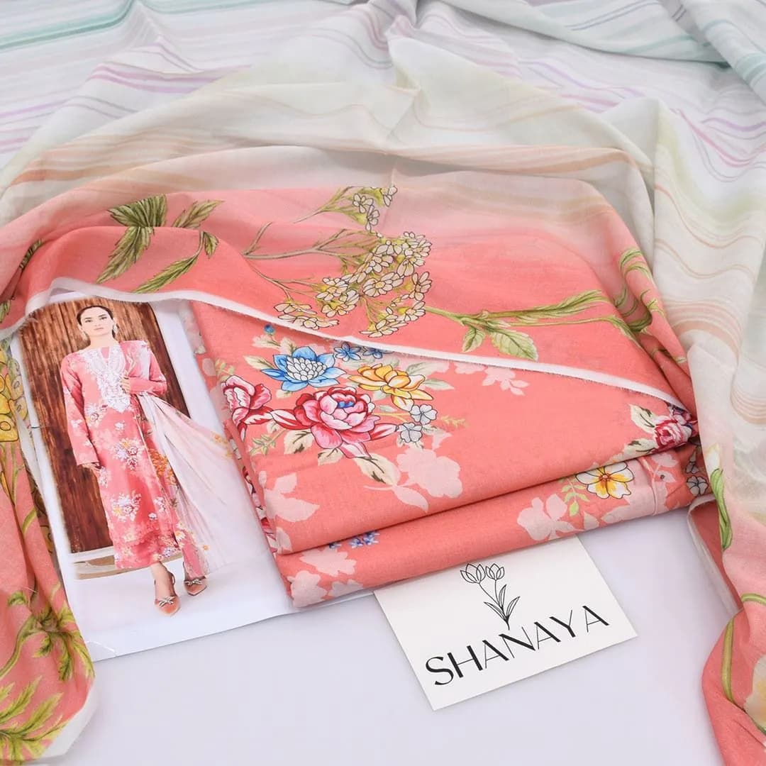 3 Pcs Women's Unstitched Digital Print Suit