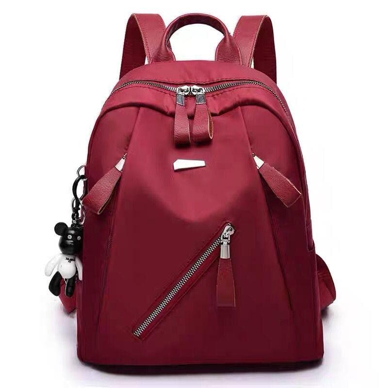 16 Inch Nylon Casual Backpack Red Grey Women Travel Bag