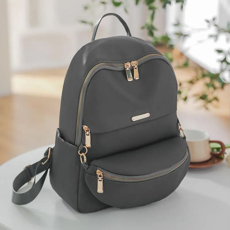 Gray Nylon Backpack Set 16" with Chest Bag for Women
