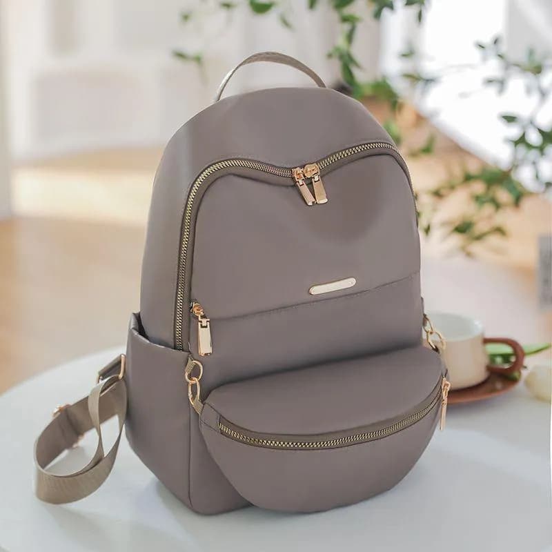 Gray Nylon Backpack Set 16" with Chest Bag for Women
