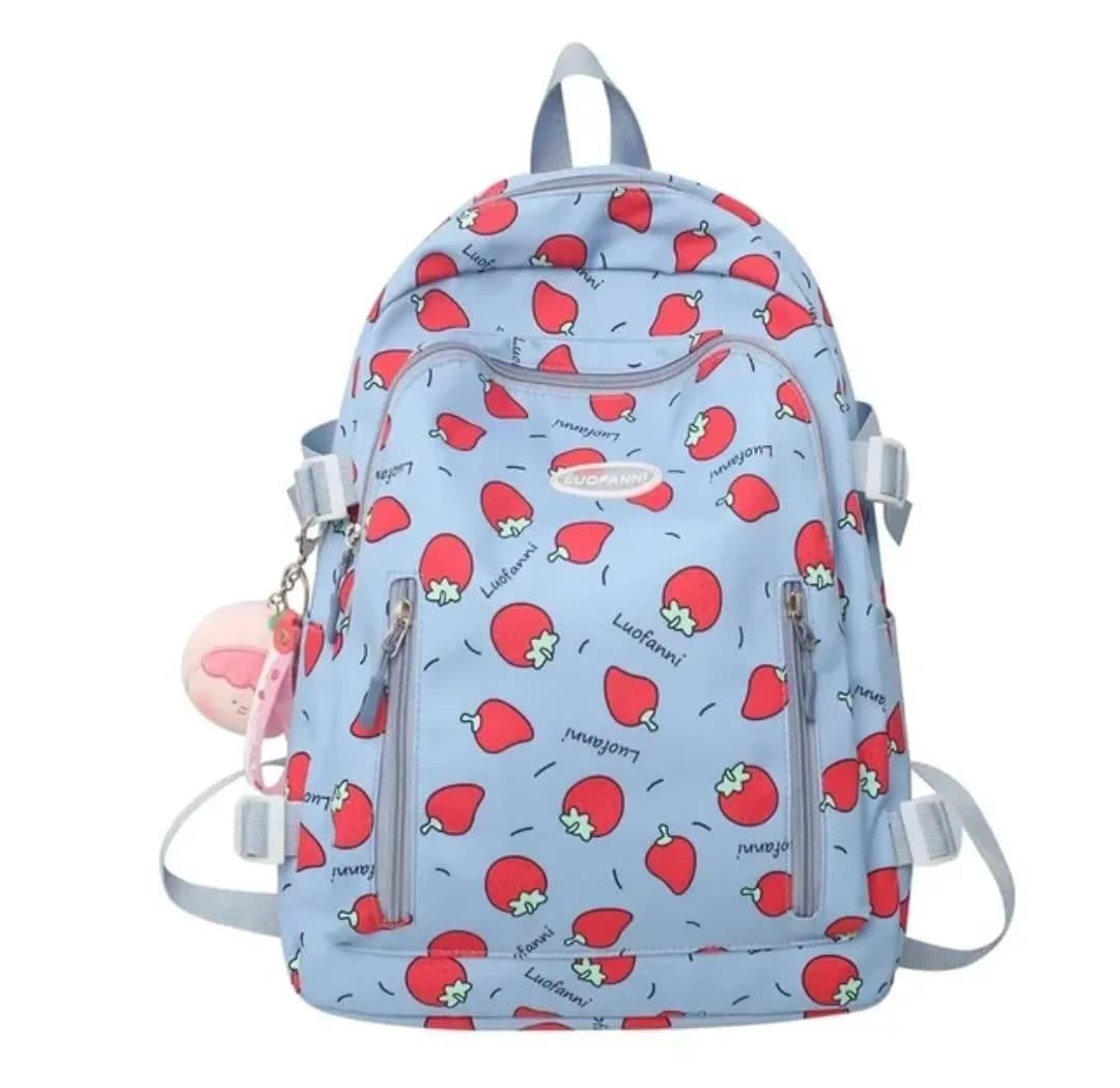 Strawberry Print Nylon Backpack 18" Multicolor