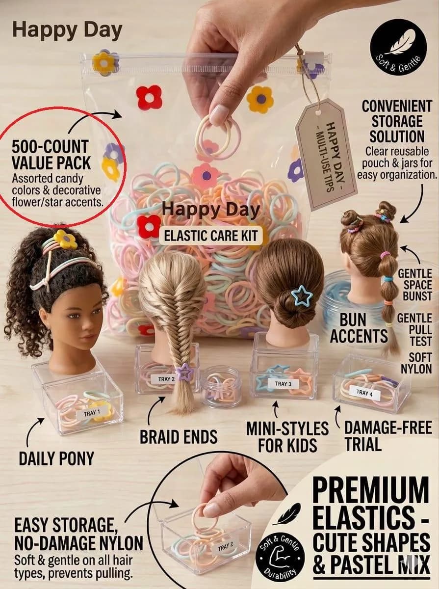 500 Pcs Premium Elastic Hair Ties for Girls
