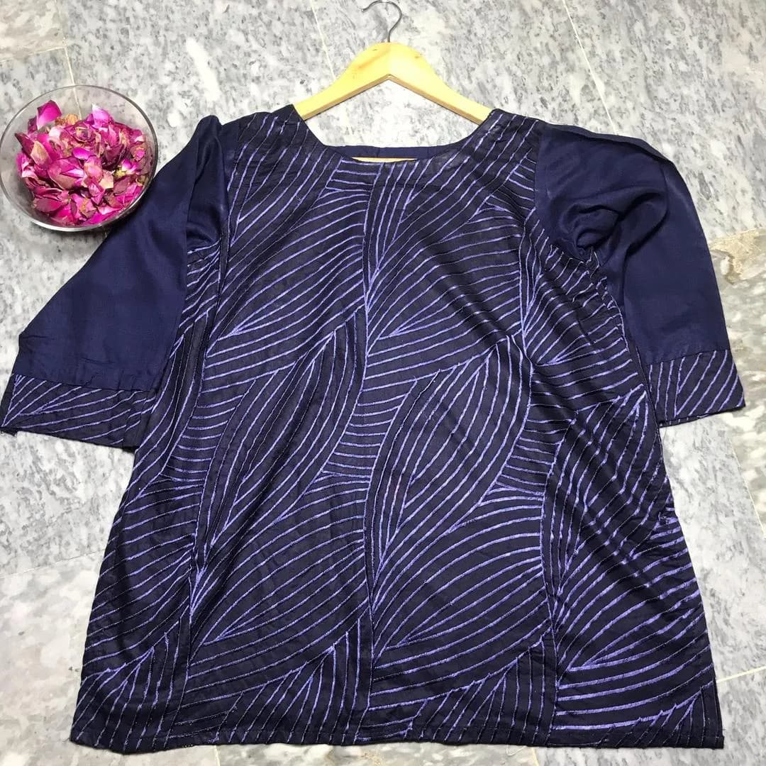 1 Pc Women's Stitched Arabic Lawn Embroidered Shirt