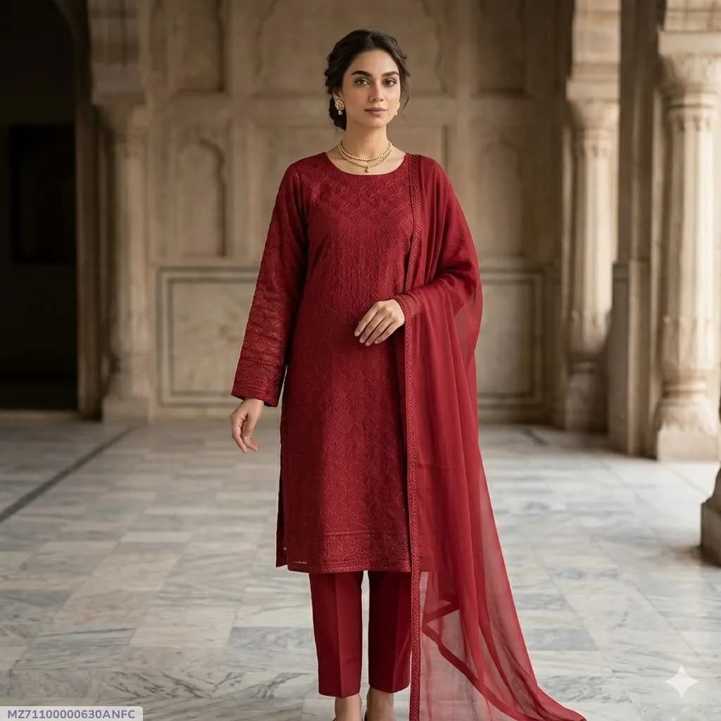 1 Pc Women's Stitched Arabic Lawn Embroidered Shirt