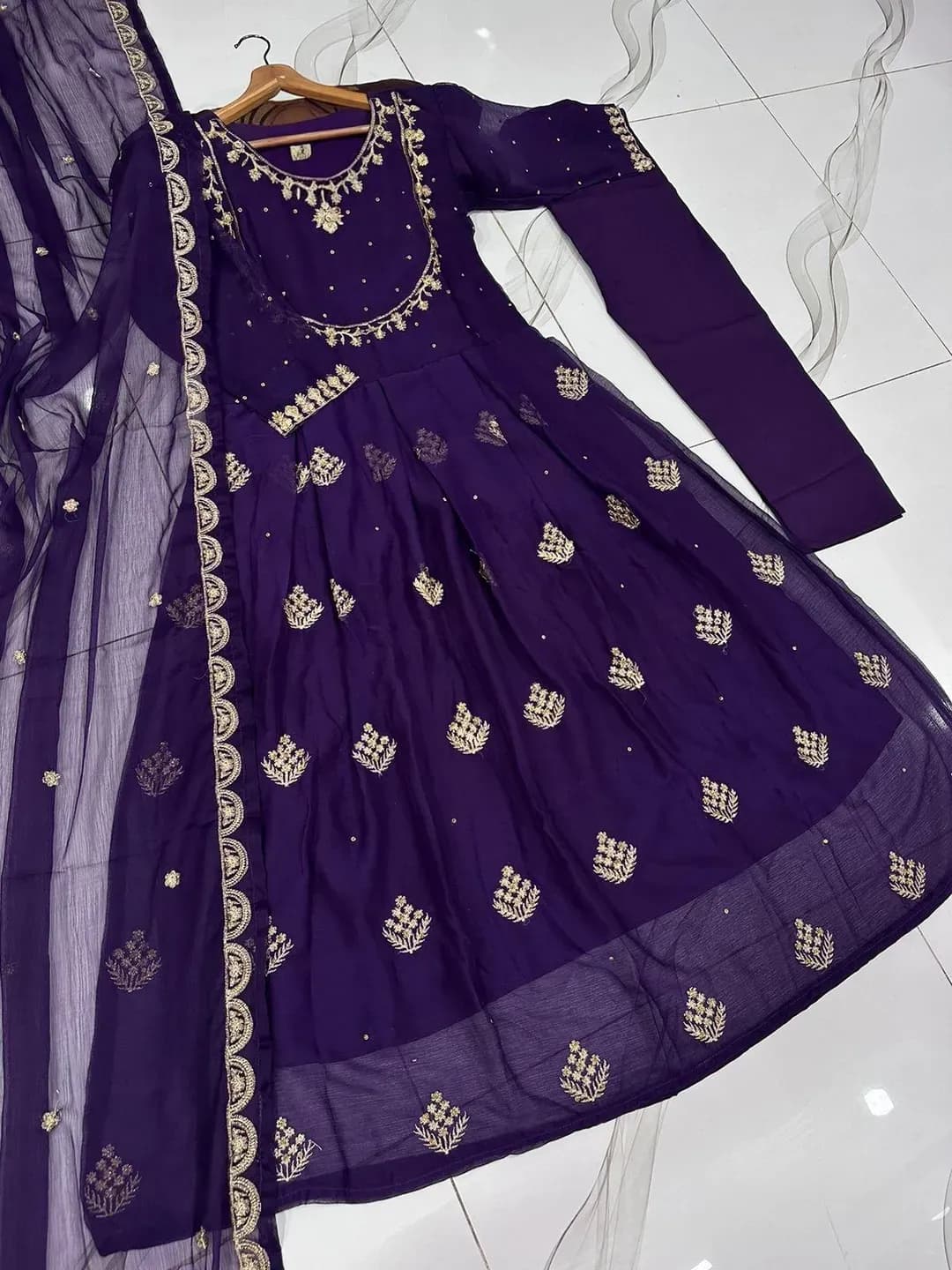 Purple Embroidered Lehenga Set for Women