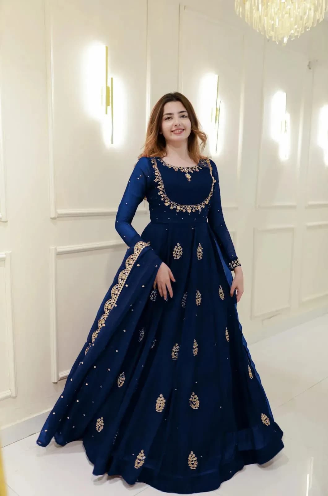 Navy Blue Embroidered Lehenga Set for Women