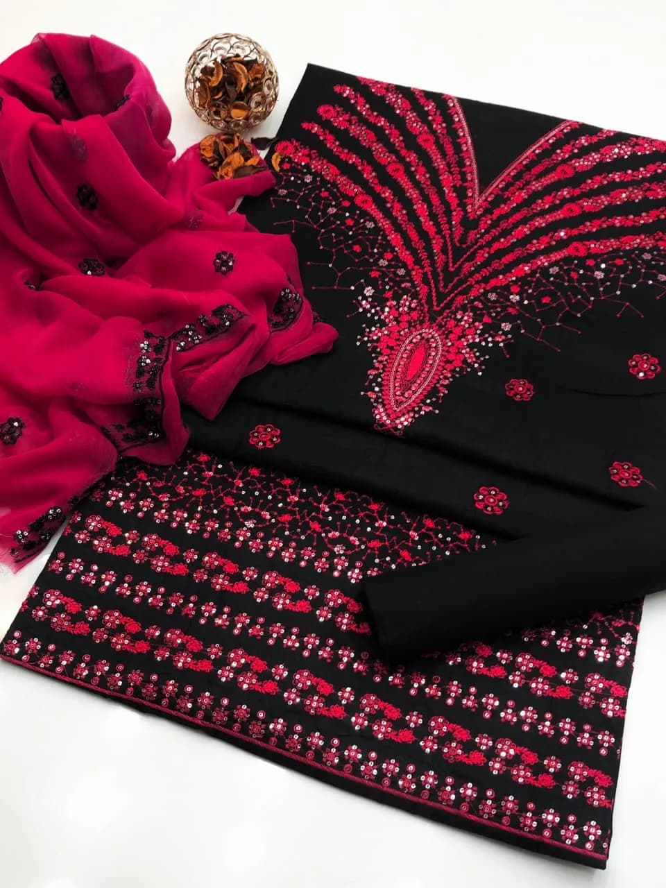 Black Embroidered 3-Piece Women's Suit for Eid Party Wear