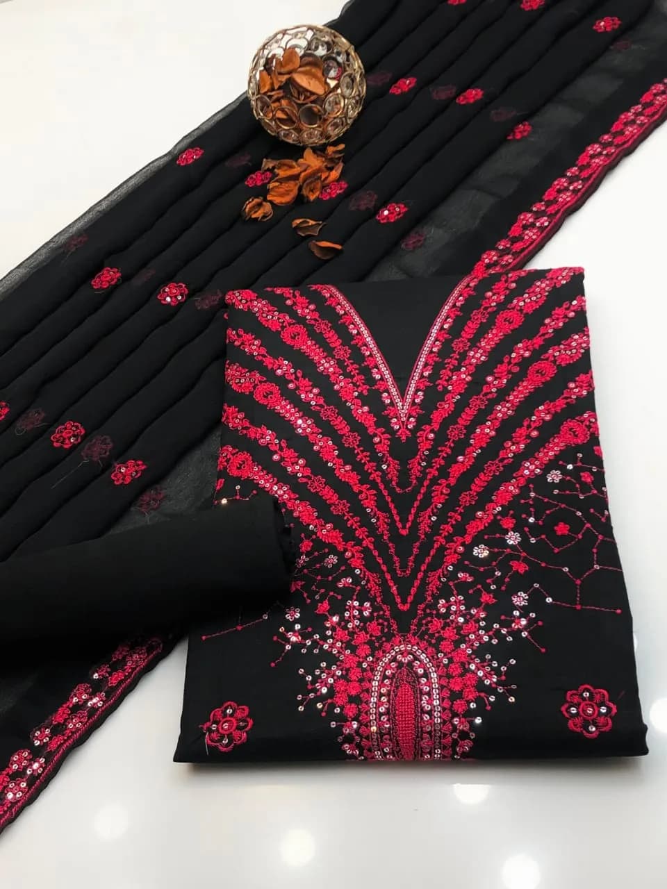 Black Embroidered 3-Piece Women's Suit for Eid Party Wear