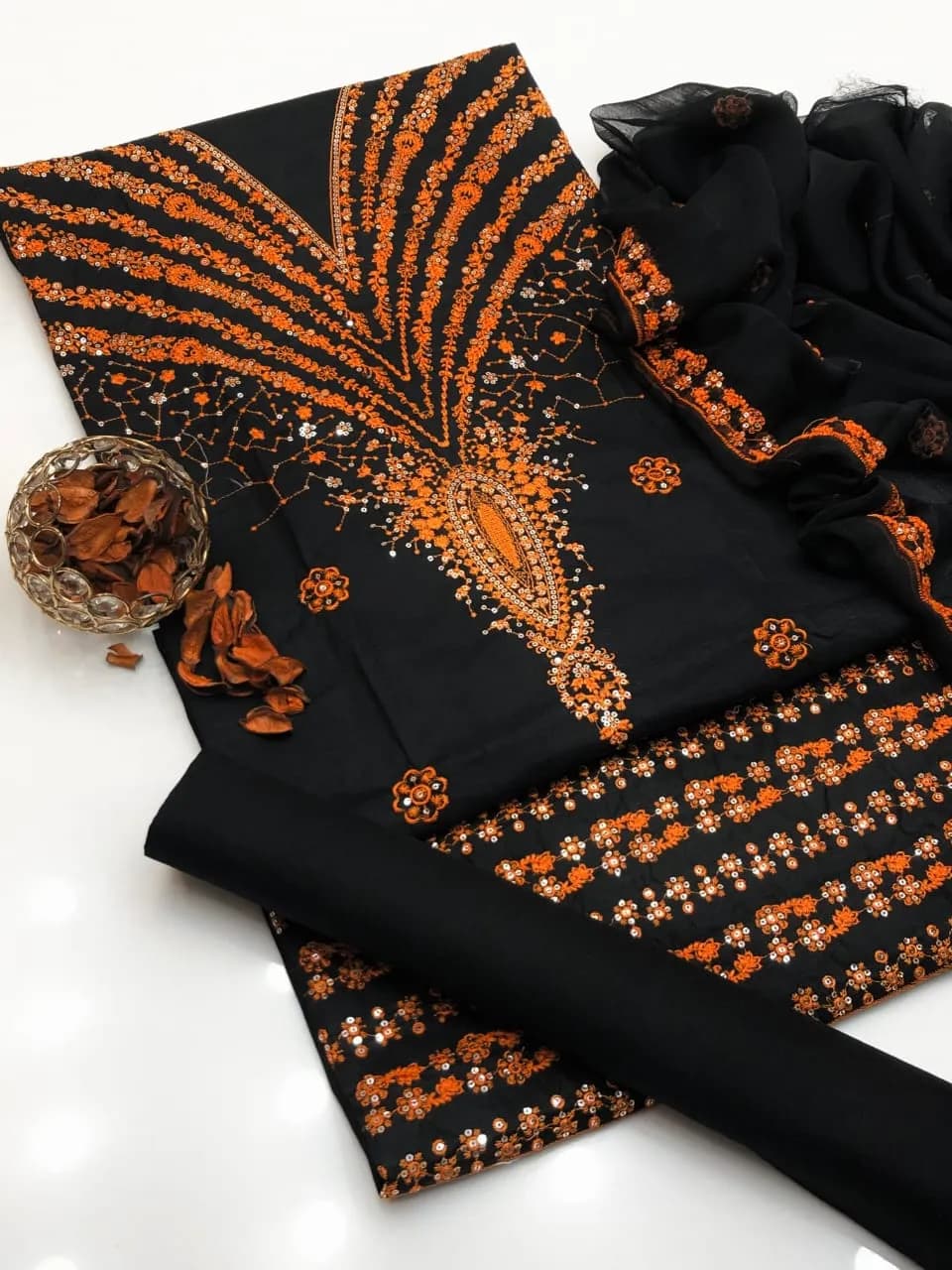 Black Embroidered 3-Piece Women's Suit for Eid Party Wear