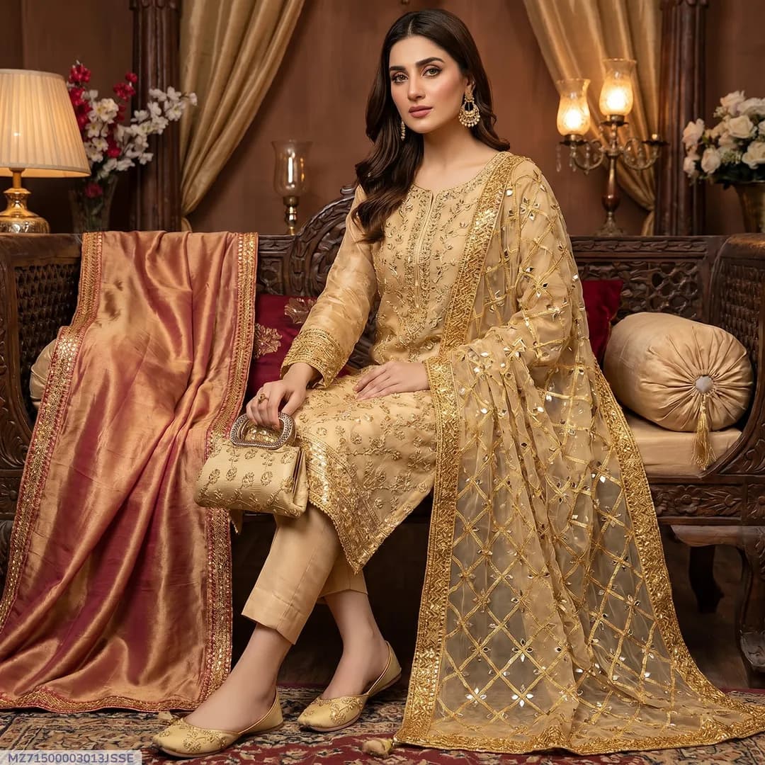 3 Pcs Women's Unstitched Embroidered Suit