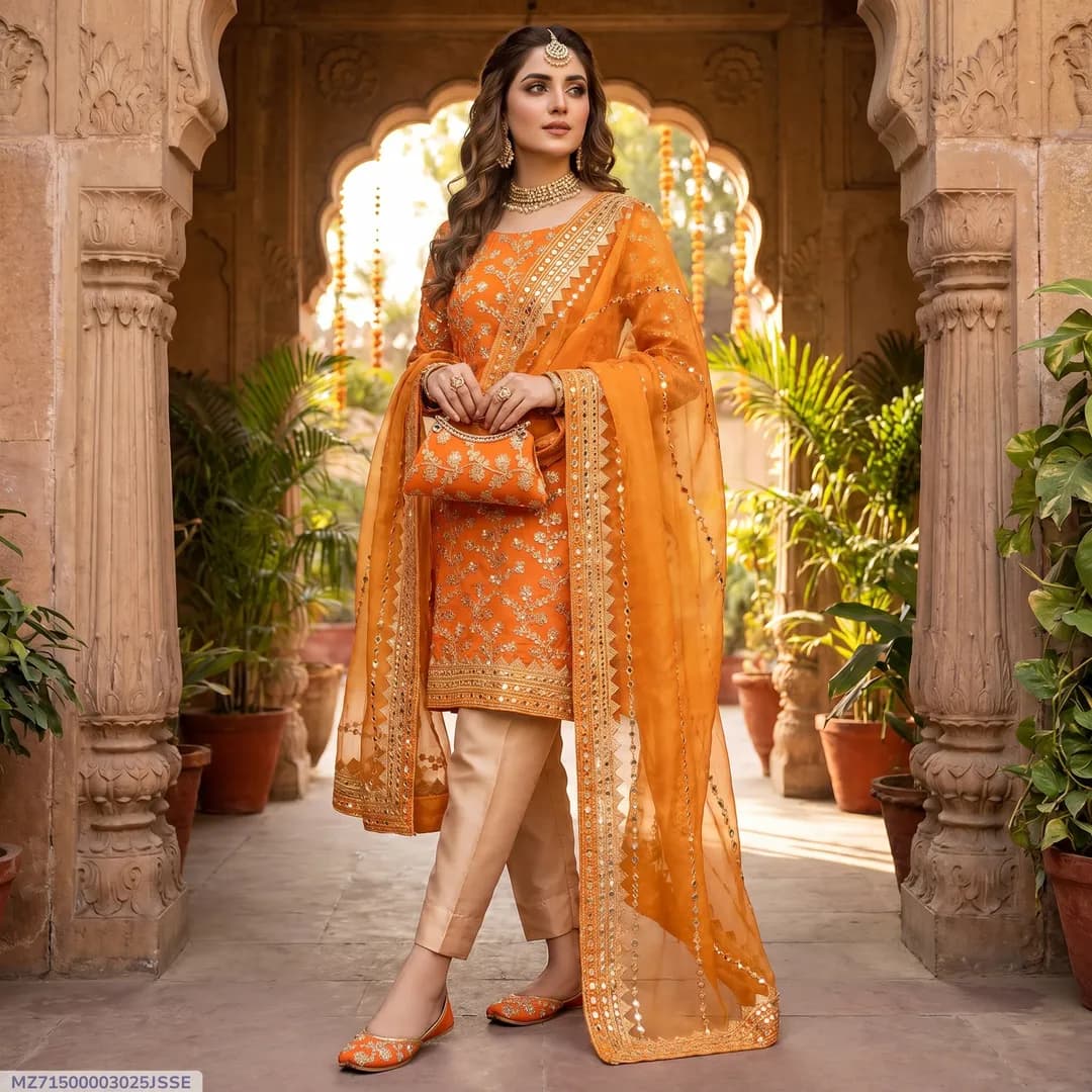 3 Pcs Women's Unstitched Embroidered Suit