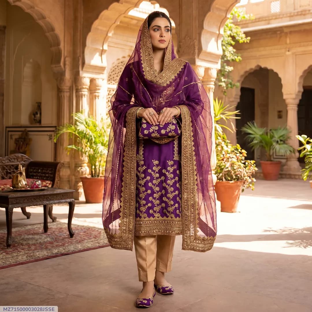 3 Pcs Women's Unstitched Embroidered Suit