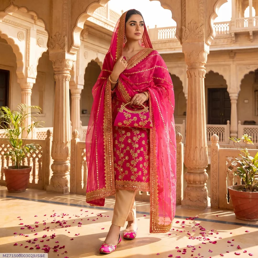 3 Pcs Women's Unstitched Embroidered Suit