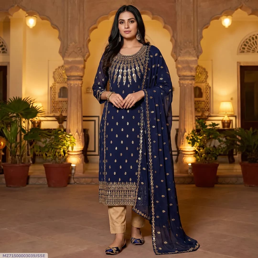 3 Pcs Women's Unstitched Embroidered Suit