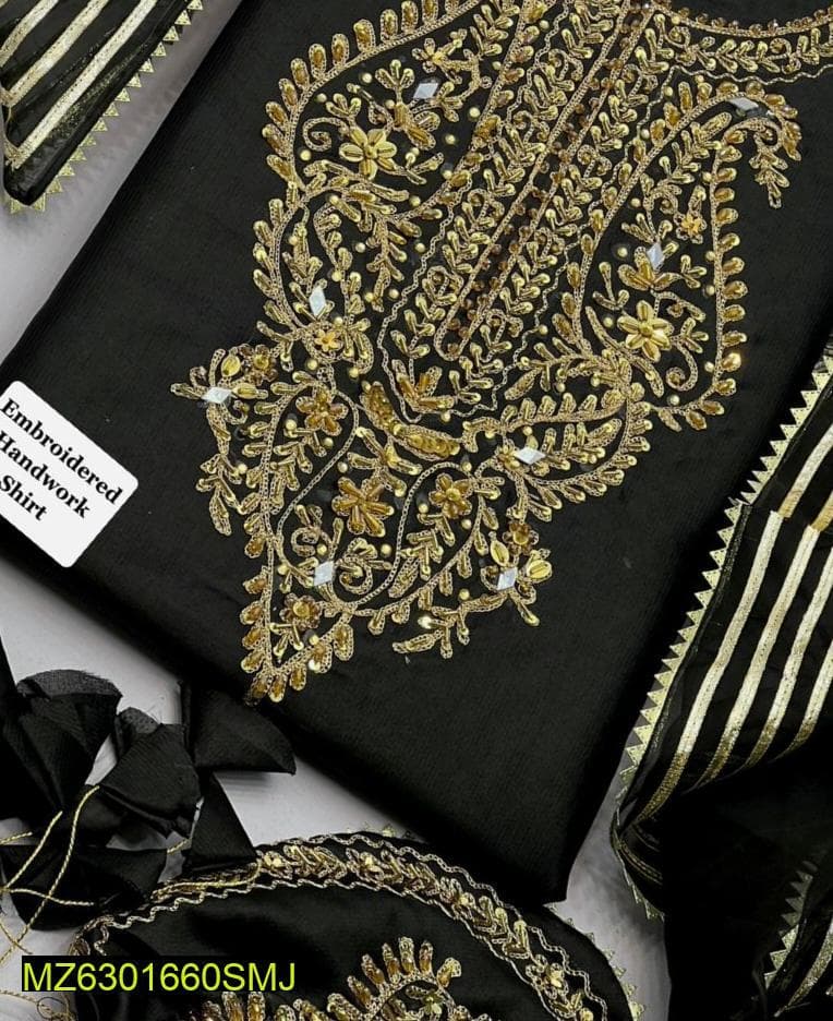3-Piece Katan Silk Wedding Suit with Heavy Embroidery
