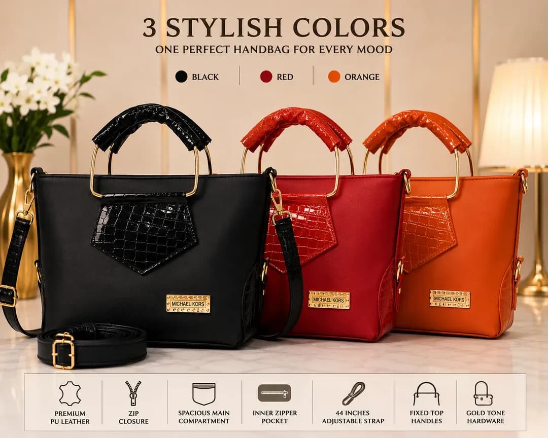 Women's Embroidered Leather Handbag Red Black Orange 11"
