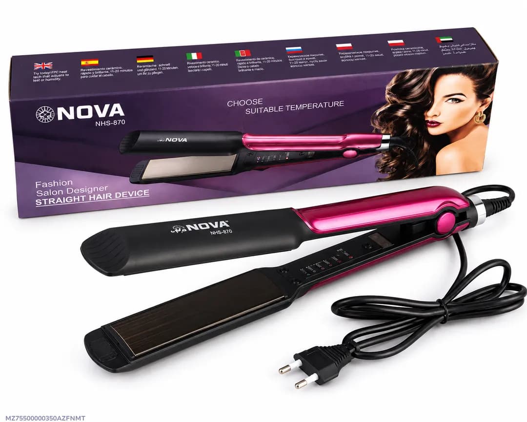 NOVA NHS-870 Professional Hair Straightener | Adjustable Temperature Control | Ceramic Coated Plates | Fast Heating Hair Styling Tool
